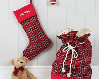 Christmas Stocking Santa Sack Tartan Personalised Santa Stocking Personalized Christmas Eve Decor Toy Sack Bag Father Christmas Red Sack