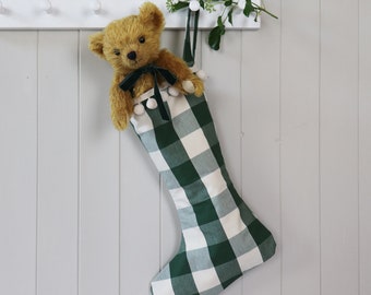 Personalised Green Large Check Gingham Christmas Santa Stocking