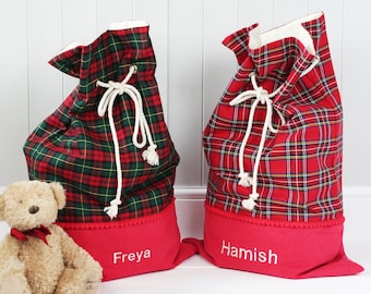 Santa Sack Tartan Personalised Gift Toy Bag Christmas Eve Personalized Custom Green Tartan Father Christmas Eve Decor Childrens Gift Bag