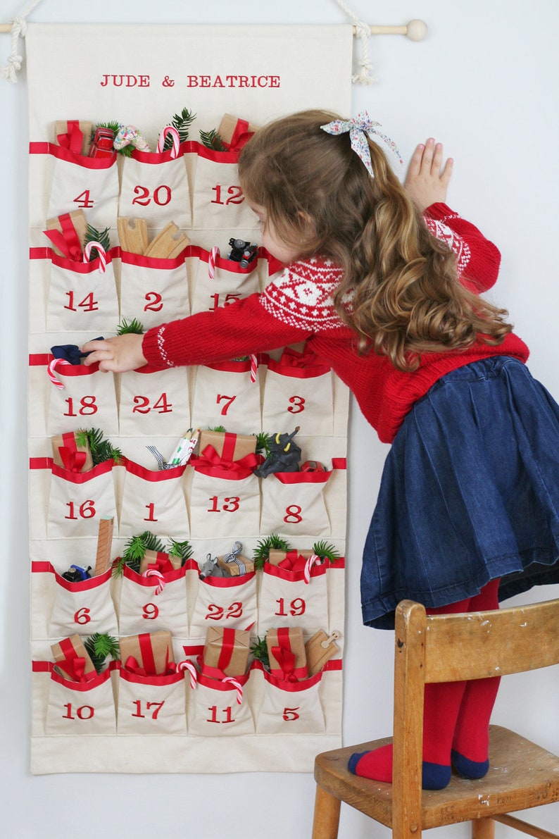 Fabric Advent Calendar with Gift Toys Christmas Countdown Calendar with Gift Toys image 1