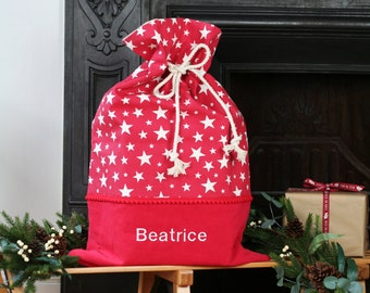 Sac de Père Noël Cadeau Personnalisé Sac Jouet Sac De Noël Personnalisé Père Sac de Noël Réveillon de Noël Décor Enfants Cadeau Étoiles Rouge