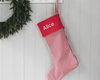 Christmas Stocking - Holiday Stocking - Personalised Christmas Stockings - Christmas Decorations - Gingham Check - Christmas Decorations