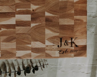 butcher block personalized with custom engraving, end grain chopping block | custom wedding gift for the couple | housewarming gift