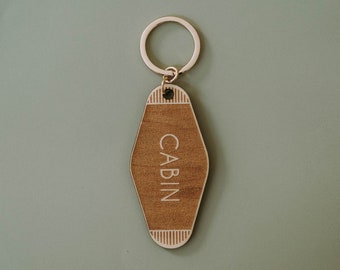 CABIN wood motel keychain | custom hotel keychain, housewarming gift, real estate closing gift for realtors, lake house gift