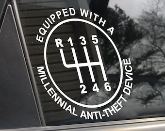 6-Speed Manual Car Decal, Millennial Anti-Theft Bumper Sticker