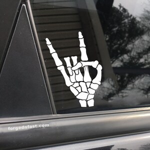 Skeleton Hand Rock On Vinyl Car Decal, Bumper Sticker