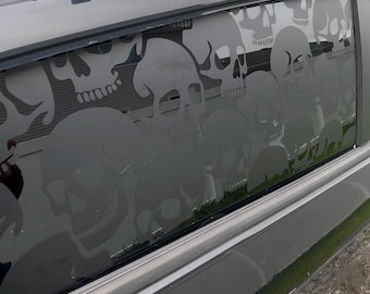 Gothic Car Window Sketch, Full Window Skull Decal, Large Vehicle Skeleton Sticker