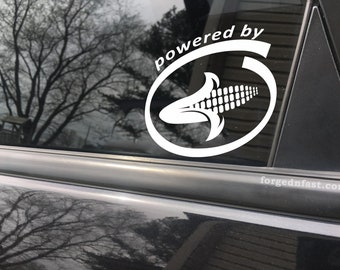 Powered by corn, car decal, bumper sticker, truck decal, funny car decal