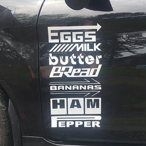 Car Sponsor Grocery List Decal / car decal,funny sponsor decal, grocery list / Milk Eggs Bread Ham Pepper Banana JDM