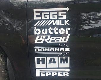 Car Sponsor Grocery List Decal / car decal,funny sponsor decal, grocery list / Milk Eggs Bread Ham Pepper Banana JDM