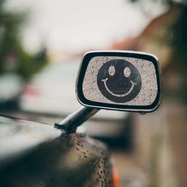 Smiley Face Mirror Peeker: Hydrophobic Rain & Fog Film | Cheerful Car Window Decal | Visibility and Style Enhancer, Mirror Shapes, Smiley