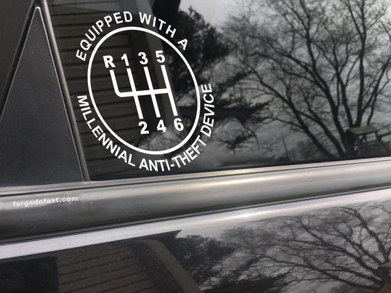 6-Speed Manual Car Decal, Millennial Anti-Theft Bumper Sticker