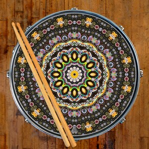 Magic Mandala Graphic Drum Skin on snare drum, mandala art