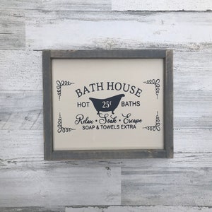 Bath House 25 cent Sign | Hot Bath Sign | Bathtub Sign | Bathroom Decor | Farmhouse Bathroom Sign | Farmhouse Decor