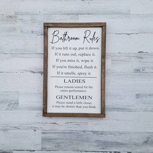 Cartello con le regole del bagno / Decorazione da parete per il bagno / Cartello divertente per il bagno / Tirare lo sciacquone, per favore, restare seduti / Bagno per gli ospiti Decorazione per il bagno dei bambini