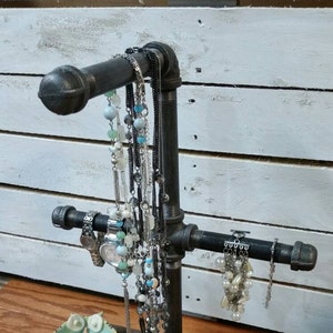 Industrial Pipe Jewelry Organizer-Metal Jewelry Tree-Reclaimed Jewelry Stand-Jewelry-Wood Jewelry Stand-Hanging Jewelry Organizer