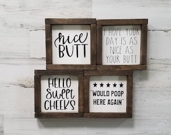 Bathroom sign collection - Funny Bathroom Signs - Toilet Sign - Bathroom Wall Decor - Bathroom Shelf Decor - Poop Sign - Hello Sweet Cheeks