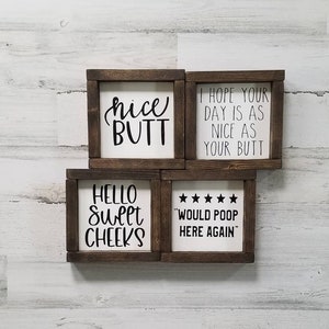 Bathroom sign collection - Funny Bathroom Signs - Toilet Sign - Bathroom Wall Decor - Bathroom Shelf Decor - Poop Sign - Hello Sweet Cheeks