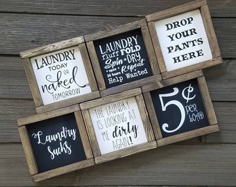 Laundry Room Sign Collection - Funny Laundry Signs - Laundry Room Wall Decor - Laundry Shelf Decor - Gifts for Mom