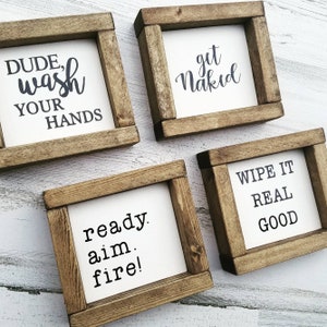 Funny Bathroom Signs - Bathroom Humor Sign - Guest Bath Sign - Bathroom Decor - Half Bath - Farmhouse Decor - Get Naked - Mini Wood Sign