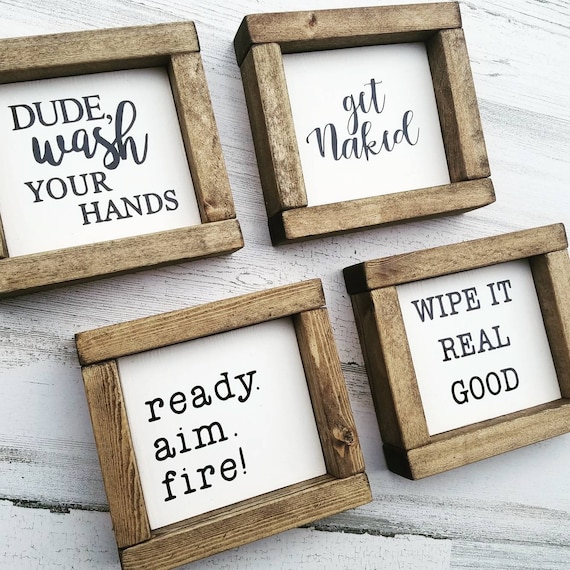 Funny Bathroom Signs - Bathroom Humor Sign - Guest Bath Sign - Bathroom Decor - Half Bath - Farmhouse Decor - Get Naked - Mini Wood Sign