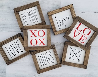 Valentine's Day Decor Collection - tiered tray - love - hugs - kisses - xoxo - rae Dunn decor - mini wood framed sign - coffee bar signs