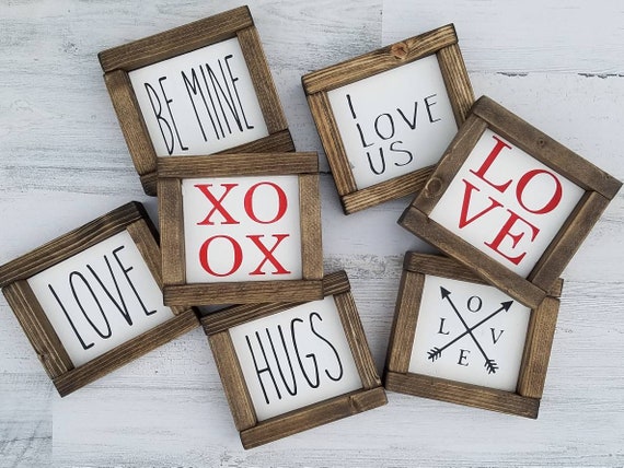 Valentine's Day Decor Collection - tiered tray - love - hugs - kisses - xoxo - rae Dunn decor - mini wood framed sign - coffee bar signs