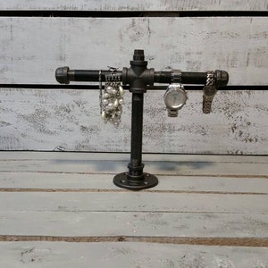 Industrial Pipe Jewelry Organizer-Watch and Bracelet Holder-Reclaimed Wood Jewelry Stand-Jewelry-Hanging Jewelry Organizer