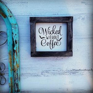 Letrero de café - Malvado sin café - Cabeza de cafetera - Decoración de café - Decoración de granja - Cocina de granja - Cafetería - Letrero de madera - Decoración del hogar
