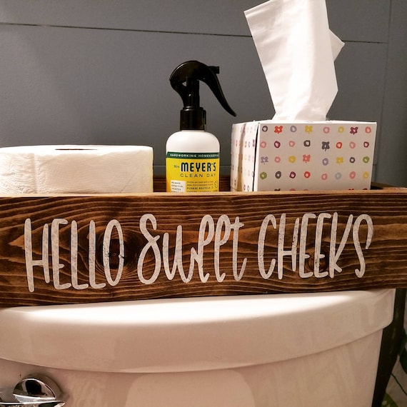 Toilet Paper Holder - Farmhouse Rustic - Bathroom Humor - Hello Sweet Cheeks - Nice Butt