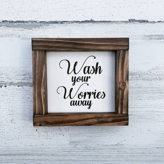 Wash Your Worries Away Sign | Farmhouse Bathroom Sign | Bathroom Decor | Farmhouse Decor | Guest Bathroom | Wood Sign | Home Decor
