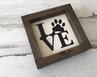 LOVE Paw Print Wood Sign - Pet Decor - Dog Lover Gift - Veterinarian Office Sign - Dog Owner Sign - Farmhouse Decor