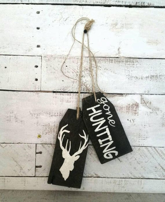 Hunting Sign- Wood Hunting Sign-Deer Hunting-Wooden "Gone Hunting" Deer Hanging Tags-Distressed Rustic Cottage  Home Decor