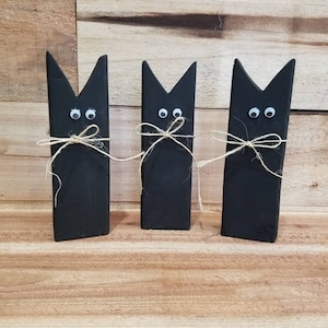 Wooden Black Cats (set of 3), Halloween Black Cats, Rustic Halloween Decor-Fall Decor