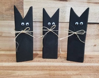 Wooden Black Cats (set of 3), Halloween Black Cats, Rustic Halloween Decor-Fall Decor