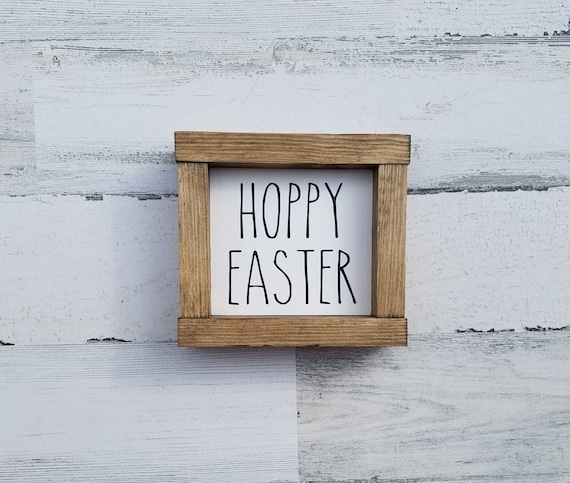 Hoppy Easter Wood Sign - Rae Dunn inspired Sign - Rae Dunn - Spring Sign - Spring Decor - Farmhouse Decor - Hello Spring - Mini tiered Tray
