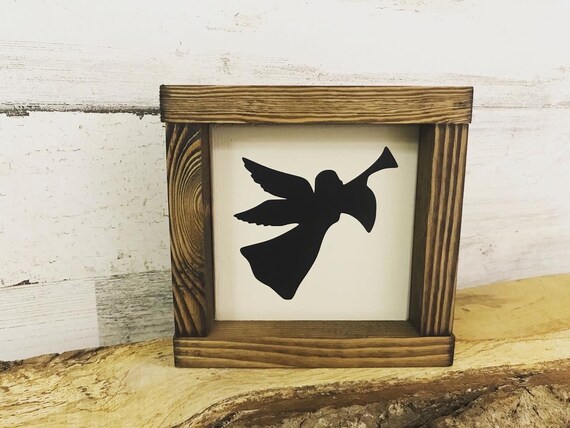 Mini Farmhouse Angel Sign | Angel Silhouette Trumpet Sign | Christmas Mini Sign | Tiered Tray Signs | Mantel Sign | Christmas Decor | Home