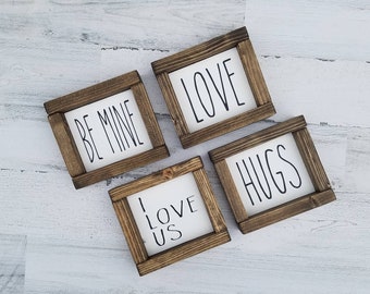Valentine's Day Decor Collection - tiered tray - love - hugs - kisses - xoxo - rae Dunn decor - mini wood framed sign - coffee bar signs