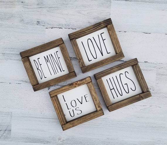 Valentine's Day Decor Collection - tiered tray - love - hugs - kisses - xoxo - rae Dunn decor - mini wood framed sign - coffee bar signs