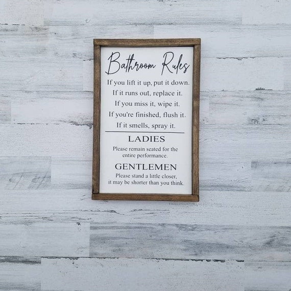Bathroom Rules Sign | Bathroom Wall Decor | Funny Bathroom Sign | Flush the Toilet Please Remain Seated | Guest Bathroom Kids Bathroom Decor