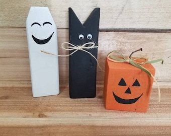 3 Reclaimed Wooden Halloween Set | Rustic Pallet Wood Ghosts Black Cat and Pumpkin | Rustic Halloween Decor | Fall Decor | Farmhouse Decor