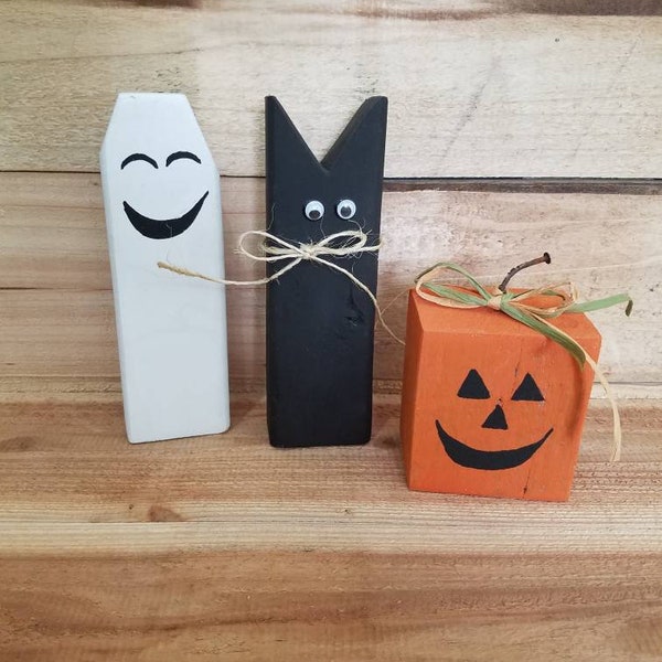 3 Reclaimed Wooden Halloween Set | Rustic Pallet Wood Ghosts Black Cat and Pumpkin | Rustic Halloween Decor | Fall Decor | Farmhouse Decor