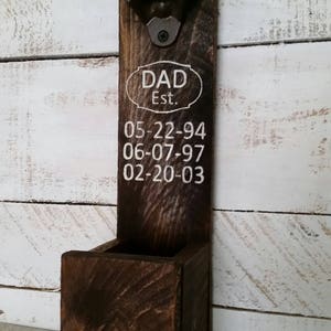 Dad Est. Wooden Bottle Opener-Reclaimed Pallet Wood Bottle Opener-Cap Catcher-Wall Mounted Bottle Opener-Gifts for Him-BBQ Decor-Man Cave