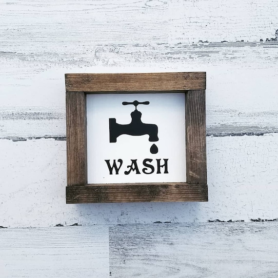 WASH Sign | Bathroom Wall Decor | Farmhouse Bathroom | Wood Sign | Farmhouse Sign | Bathroom Sign | Faucet Sign | Farmhouse Style | Home Dec