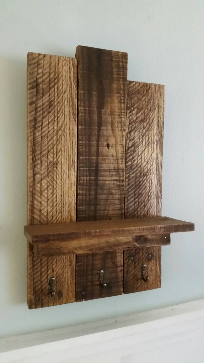 Reclaimed Wooden Entry way Shelf with Key Hooks Small Rustic Etsy