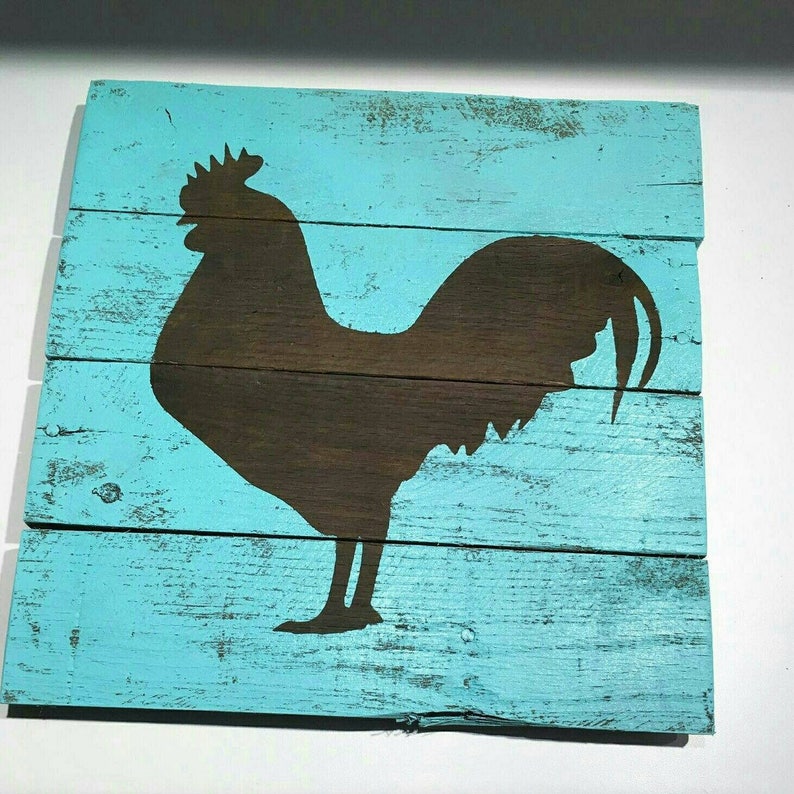 Wooden Rooster Sign Rustic Farmhouse Image 0