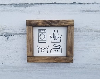 Laundry Symbols Wood Sign - Laundry Room Decor - Funny Laundry Sign - Small Framed Sign - Laundry Room Sign - Laundry Today or Naked Tomorro