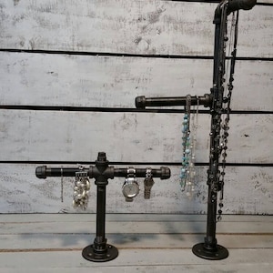 Industrial Pipe Jewelry Organizer-Metal Jewelry Tree-Reclaimed Jewelry Stand-Jewelry-Wood Jewelry Stand-Hanging Jewelry Organizer