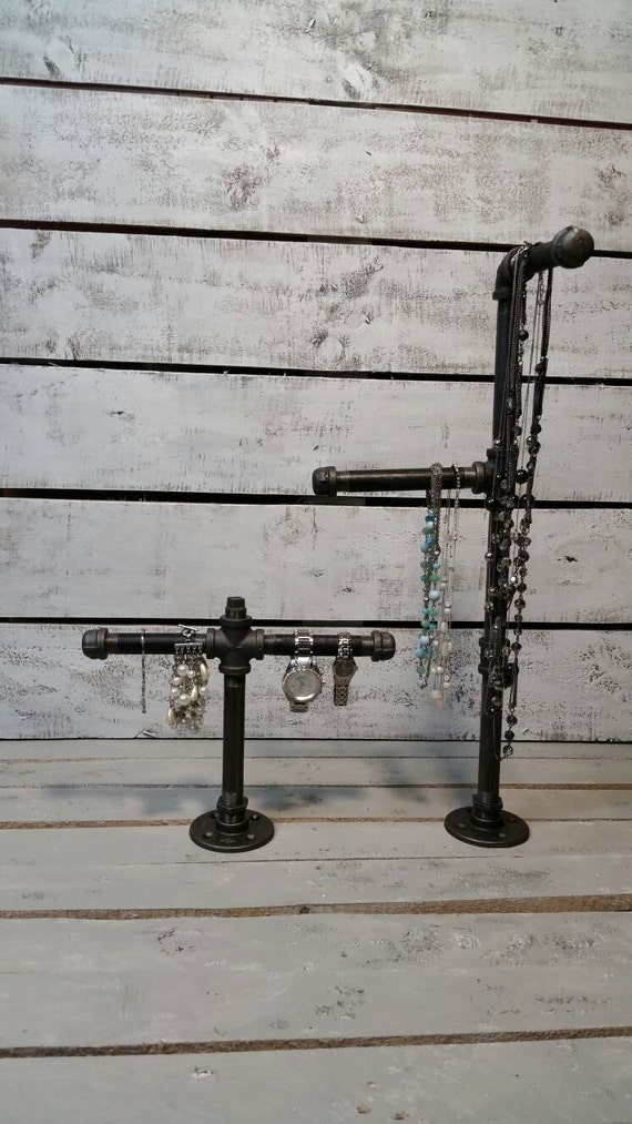 Industrial Pipe Jewelry Organizer-Metal Jewelry Tree-Reclaimed Jewelry Stand-Jewelry-Wood Jewelry Stand-Hanging Jewelry Organizer