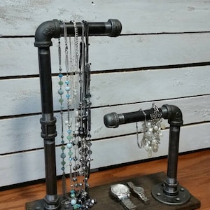Industrial Pipe Jewelry Organizer-Reclaimed Jewelry Stand-Jewelry-Wood Jewelry Stand-Hanging Jewelry Organizer